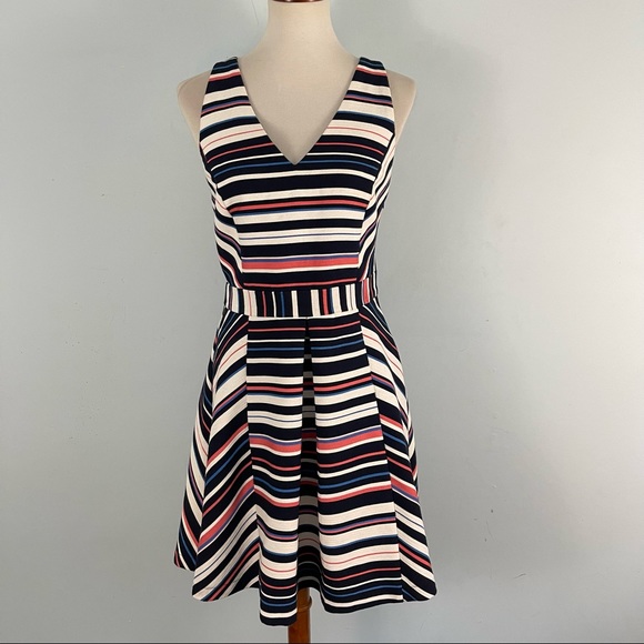 Adelyn Rae Dresses & Skirts - Adelyn Rae Women's Sleeveless Criss Cross Back Stripe Fit and Flare Dress